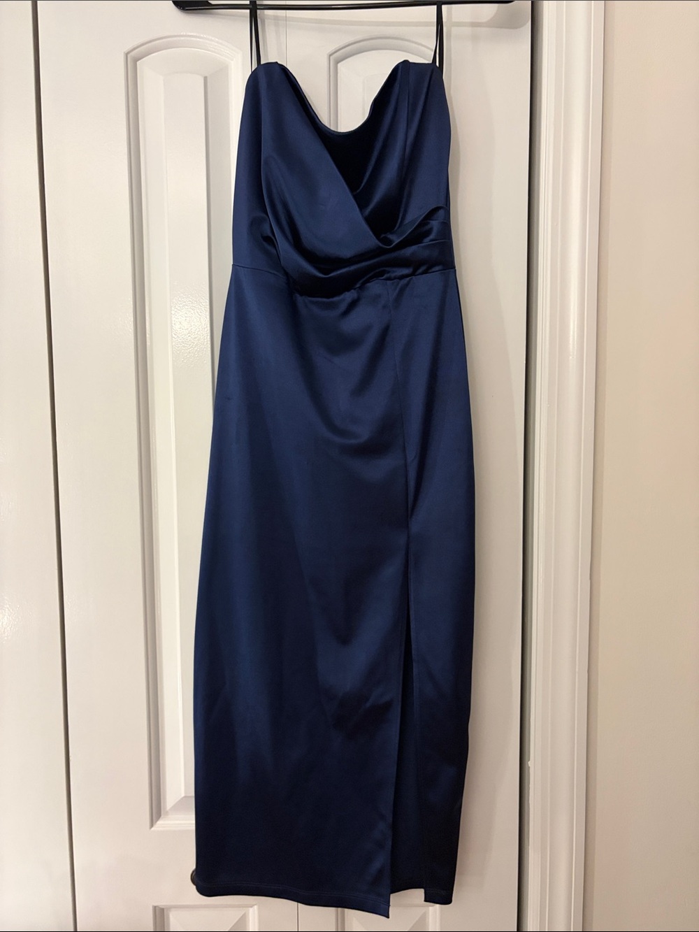 Navy Satin Cowl Neck Midi Dress - Women
